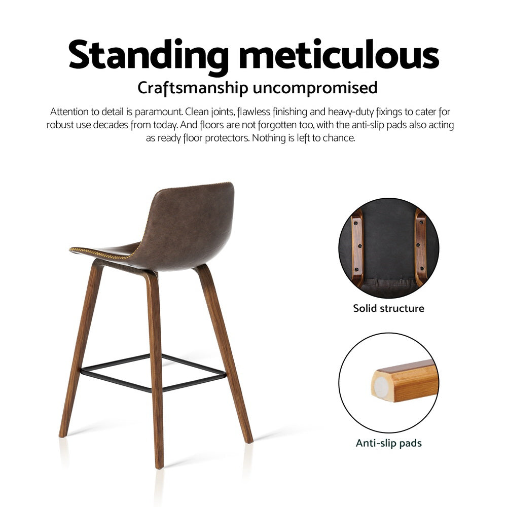 Schmidt Leather Counter Stool Wooden (Set of 4) Walnut 68cm