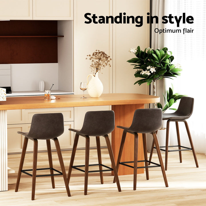Schmidt Leather Counter Stool Wooden (Set of 4) Walnut 68cm