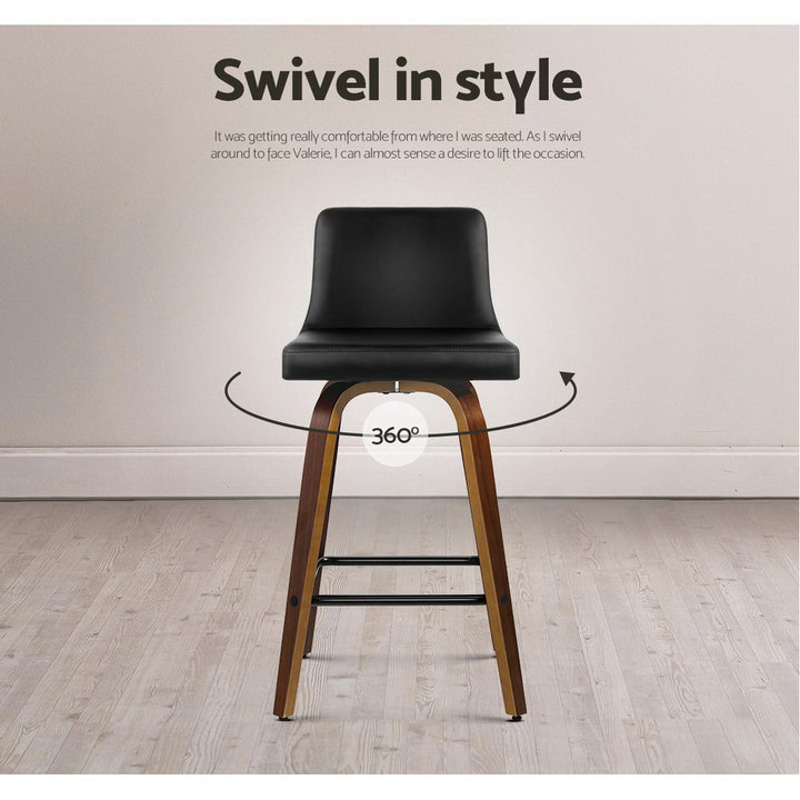 Grant Leather Counter Stool Wooden Swivel (Set of 2) Black 66cm