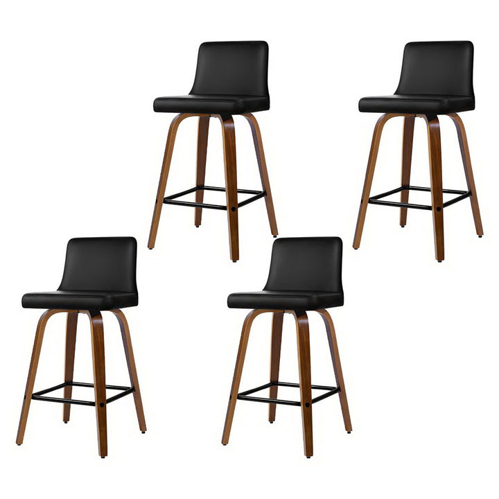 Grant Leather Counter Stool Wooden Swivel (Set of 4) Walnut 66cm