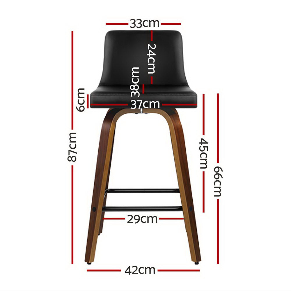 Grant Leather Counter Stool Wooden Swivel (Set of 4) Walnut 66cm