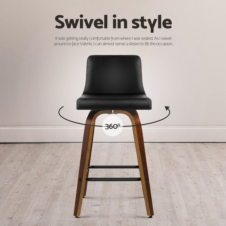 Grant Leather Counter Stool Wooden Swivel (Set of 4) Walnut 66cm