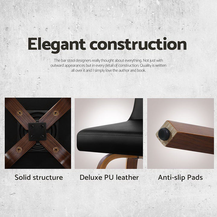 Grant Leather Counter Stool Wooden Swivel (Set of 4) Walnut 66cm