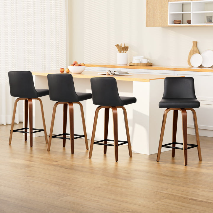 Grant Leather Counter Stool Wooden Swivel (Set of 4) Walnut 66cm