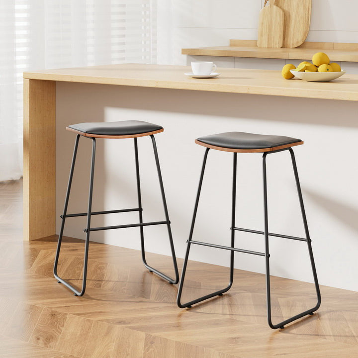 Porter Industrial Bar Stool Leather Backless (Set of 2) Black 76cm