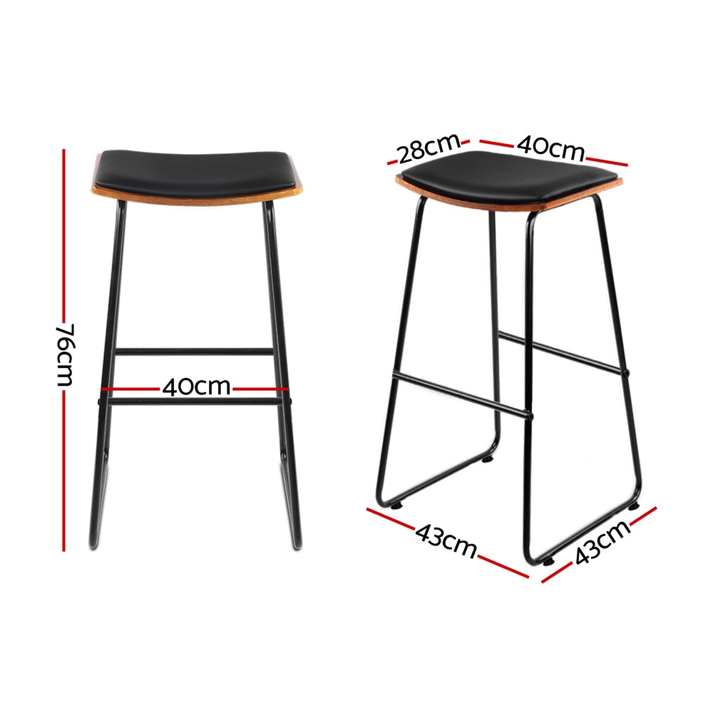 Porter Industrial Bar Stool Leather Backless (Set of 2) Black 76cm