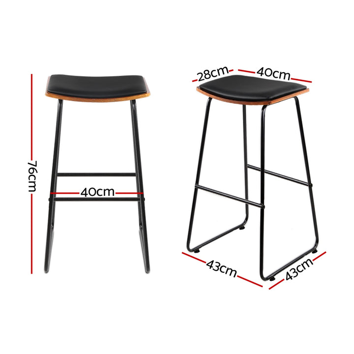 Porter Industrial Bar Stool Leather Backless (Set of 2) Black 76cm