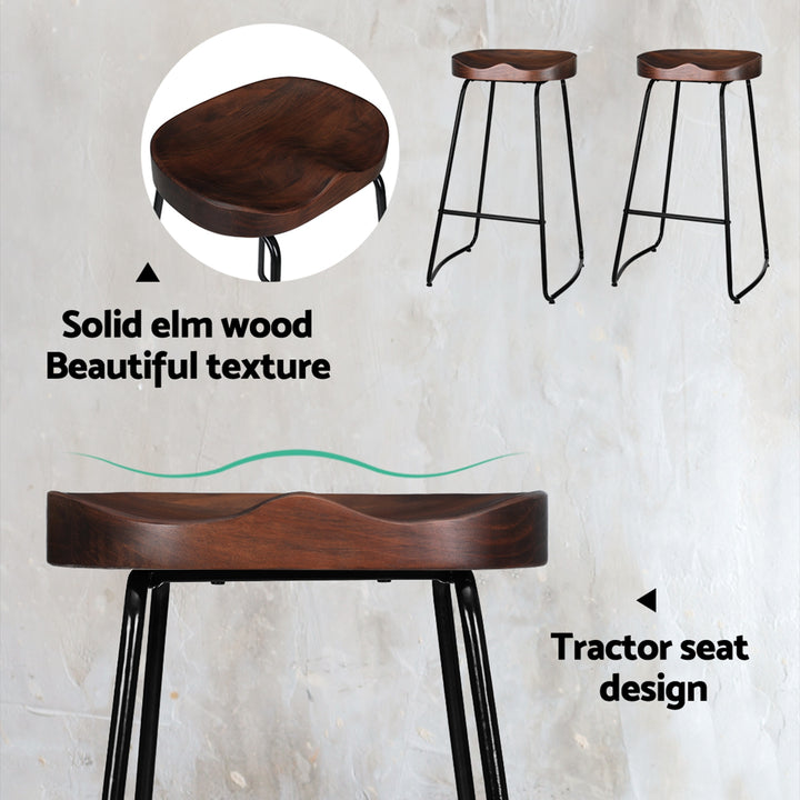 Parker Industrial Bar Stool Wooden Backless (Set of 2) Dark Wood 75cm