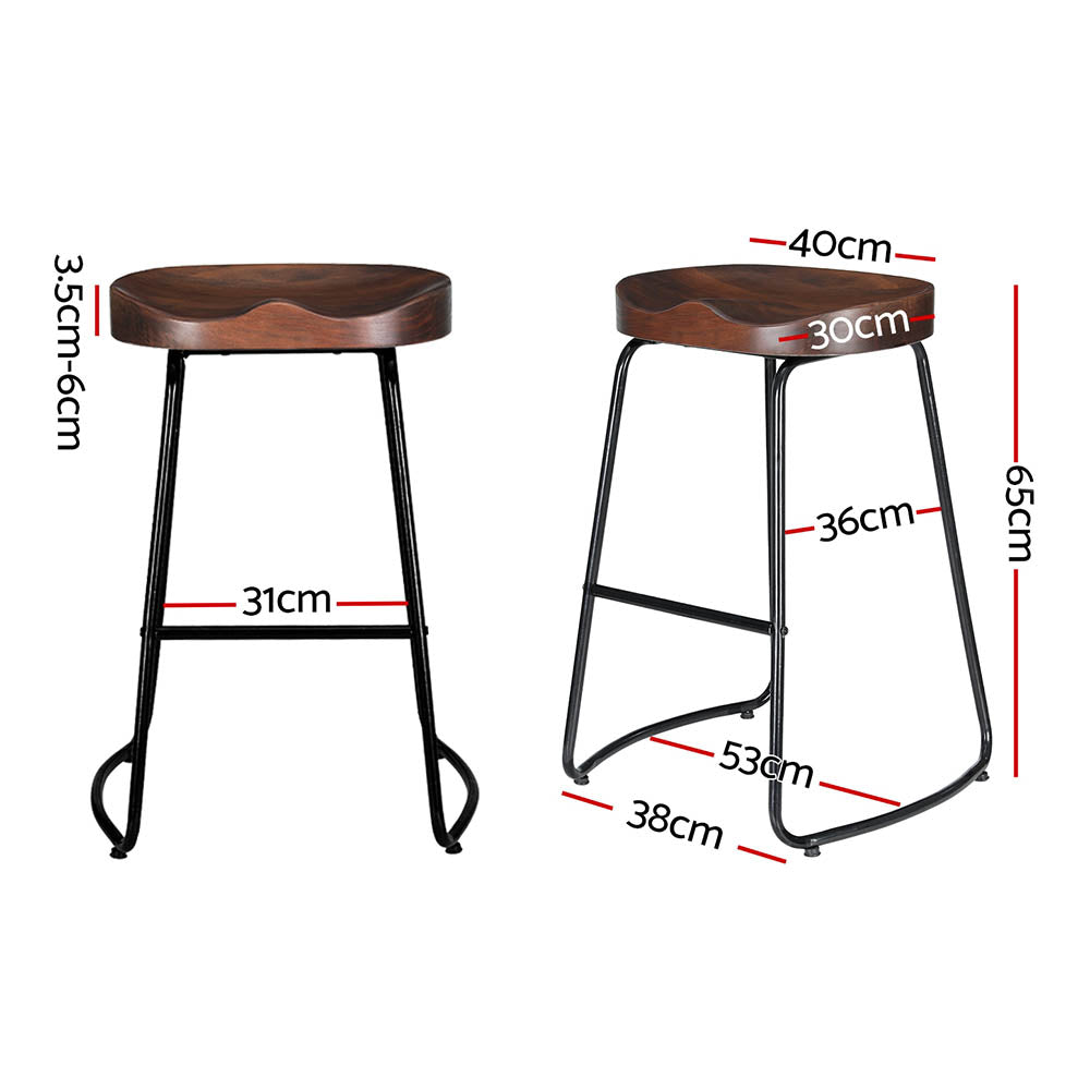 Parker Industrial Counter Stool Wooden Backless (Set of 2) Dark Wood 65cm