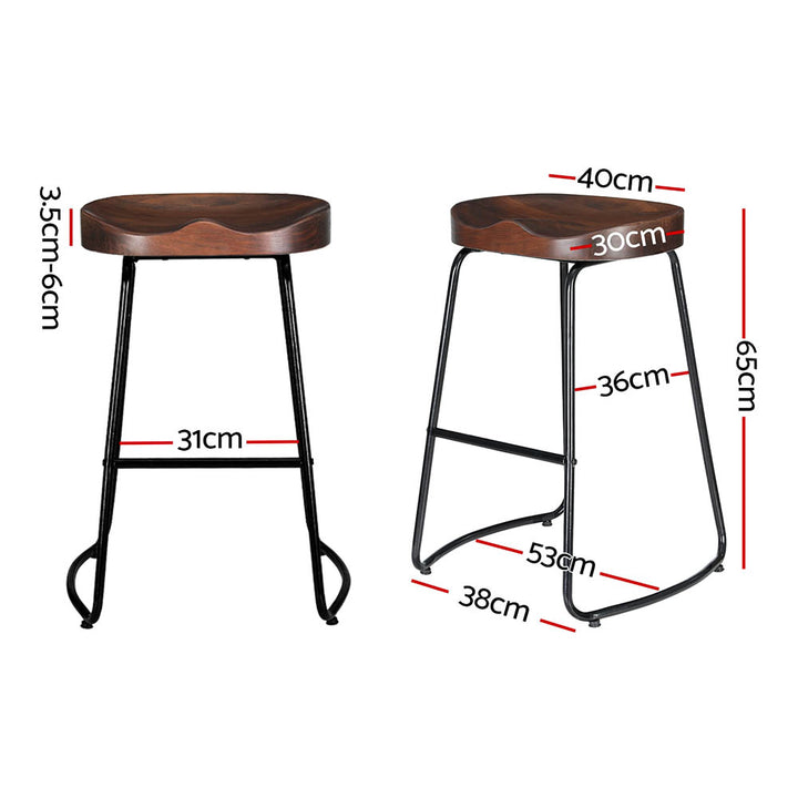 Parker Industrial Counter Stool Wooden Backless (Set of 2) Dark Wood 65cm
