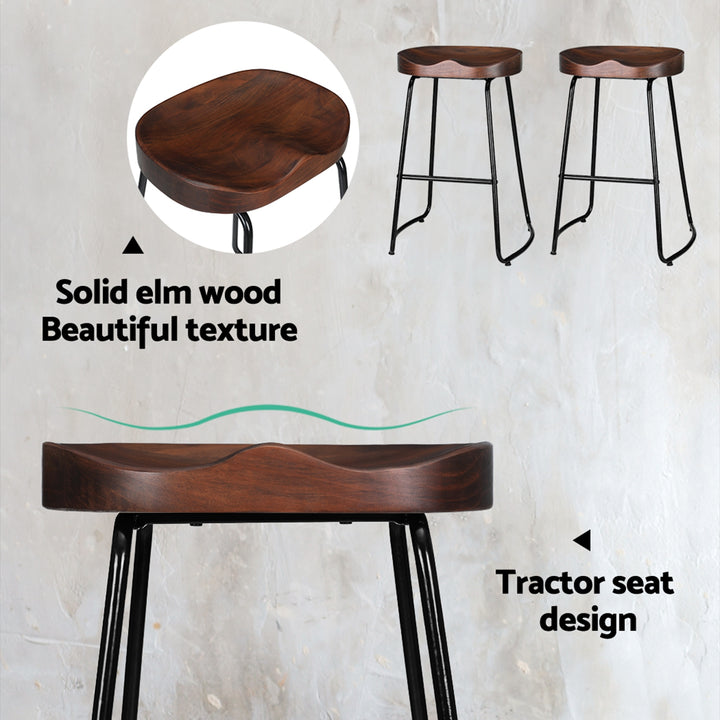 Parker Industrial Counter Stool Wooden Backless (Set of 2) Dark Wood 65cm
