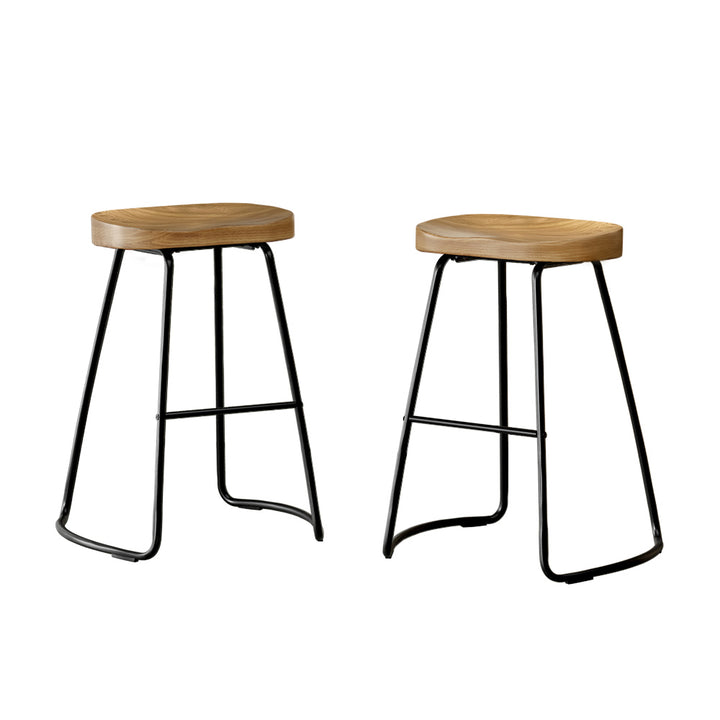 Parker Industrial Counter Stool Wooden Backless (Set of 2) Natural 65cm