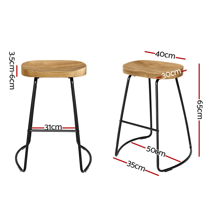 Parker Industrial Counter Stool Wooden Backless (Set of 2) Natural 65cm