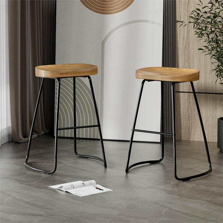 Parker Industrial Counter Stool Wooden Backless (Set of 4) Natural 65cm