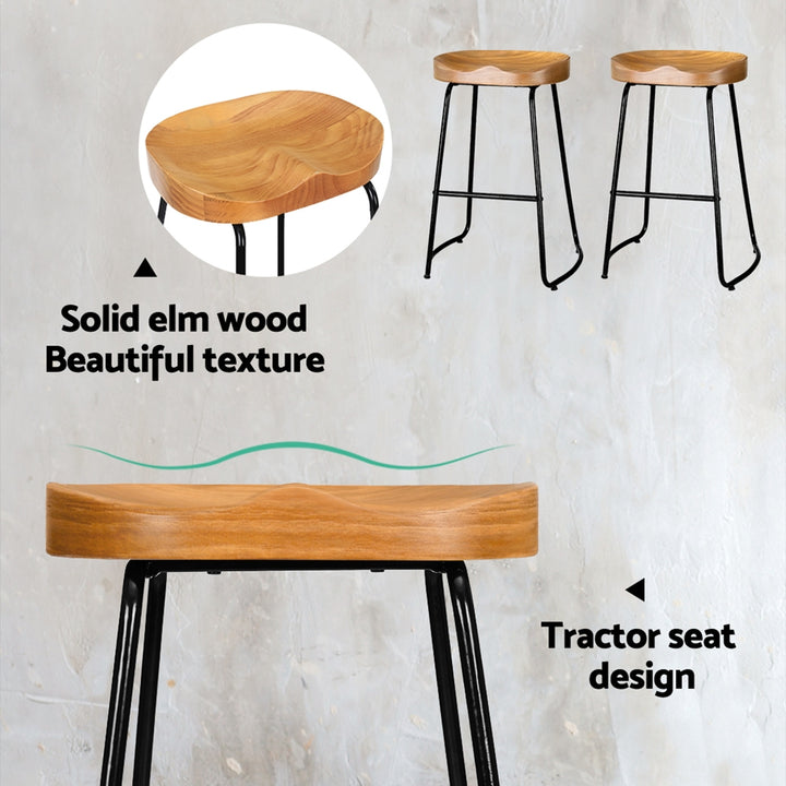 Parker Industrial Counter Stool Wooden Backless (Set of 4) Natural 65cm