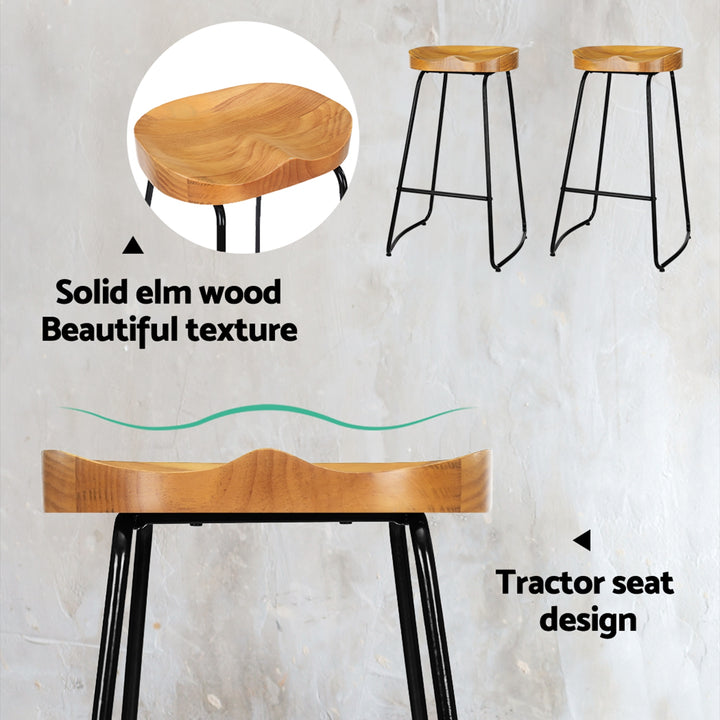 Parker Industrial Bar Stool Wooden Backless (Set of 4) Natural 75cm