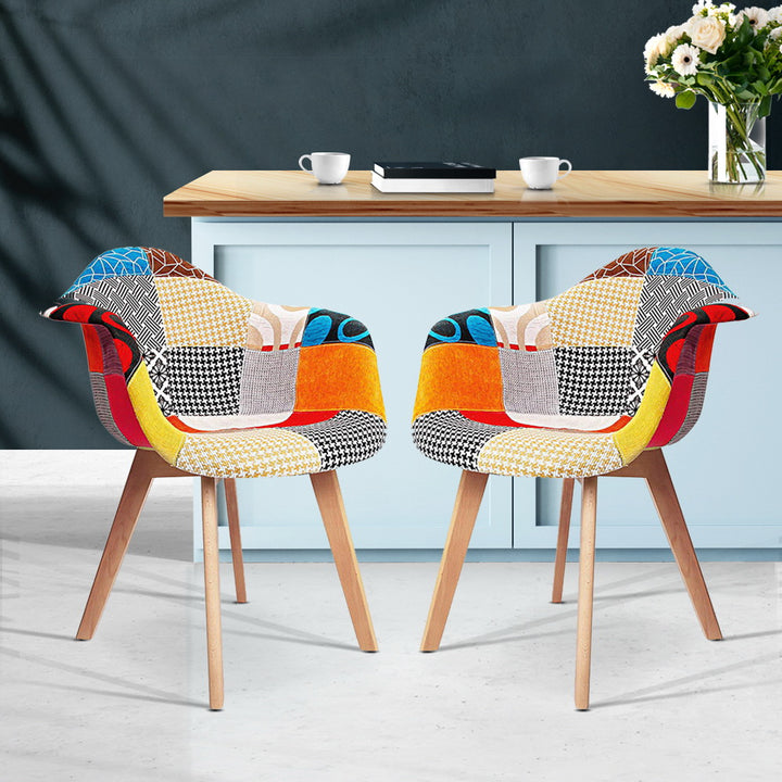 Artiss Retro Kitchen Dining Chairs Fabric (Set of 2) Multi-Colour