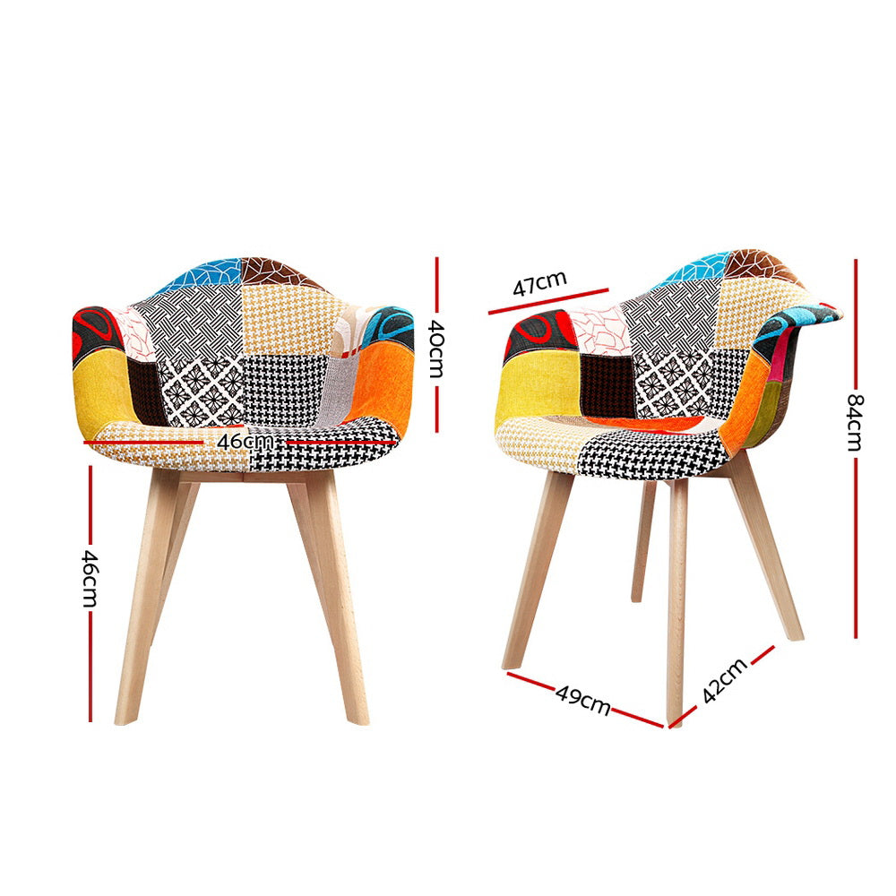 Artiss Retro Kitchen Dining Chairs Fabric (Set of 2) Multi-Colour