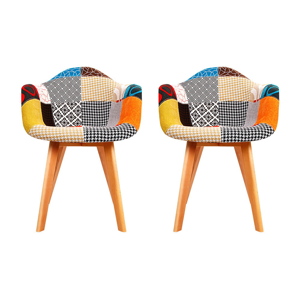 Artiss Retro Kitchen Dining Chairs Fabric (Set of 2) Multi-Colour