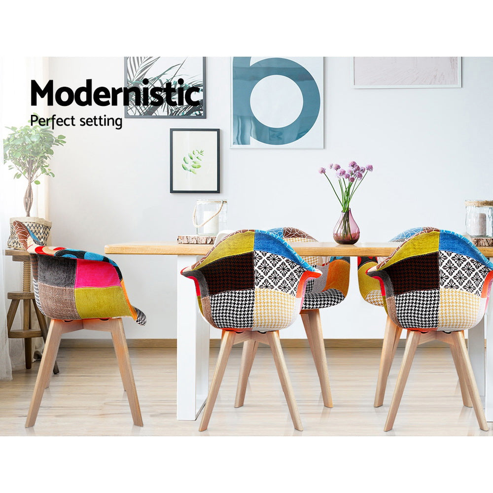 Artiss Retro Kitchen Dining Chairs Fabric (Set of 2) Multi-Colour