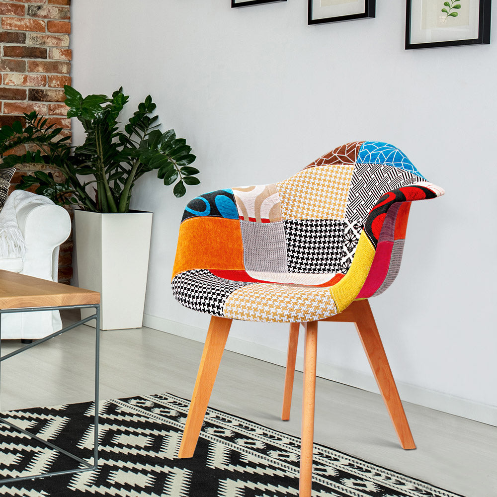 Artiss Retro Kitchen Dining Chairs Fabric (Set of 2) Multi-Colour