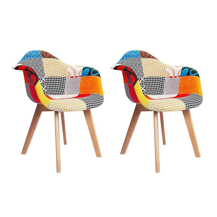 Artiss Retro Kitchen Dining Chairs Fabric (Set of 2) Multi-Colour