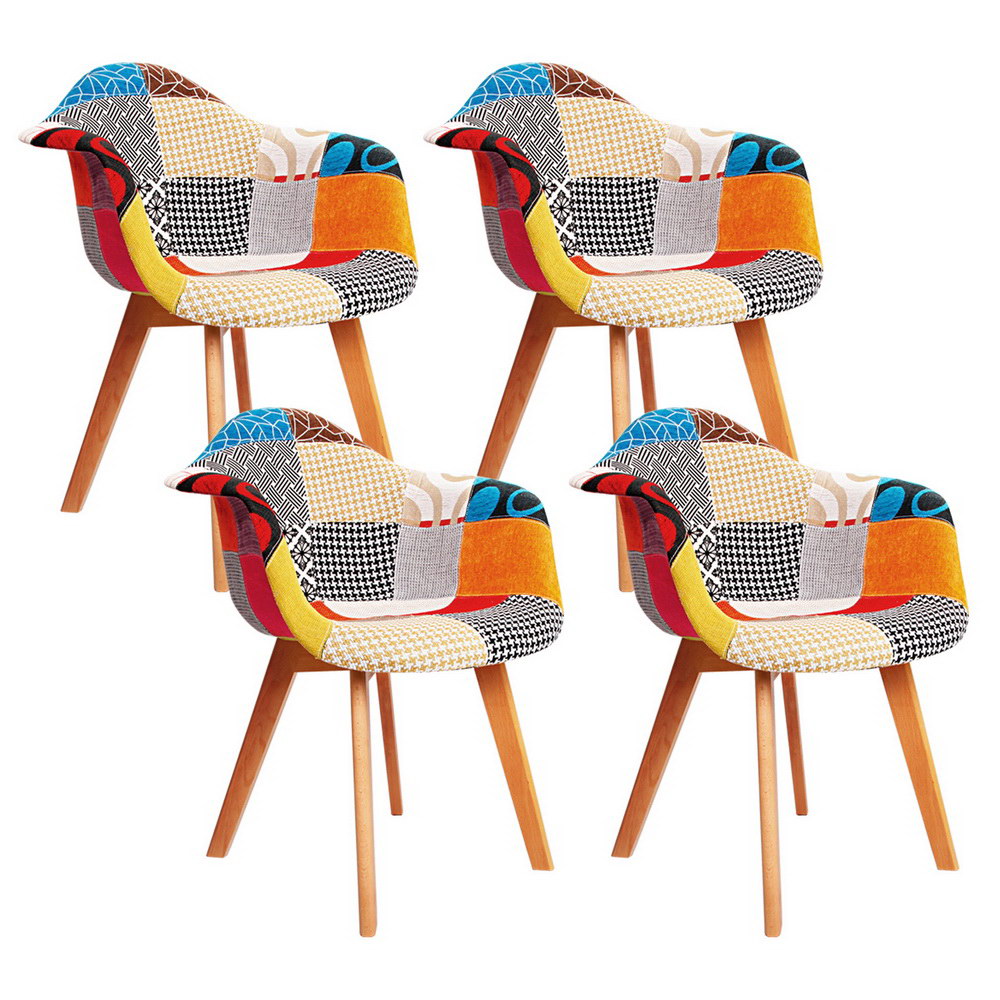 Artiss Retro Kitchen Dining Chairs Fabric (Set of 4) Multi-Colour