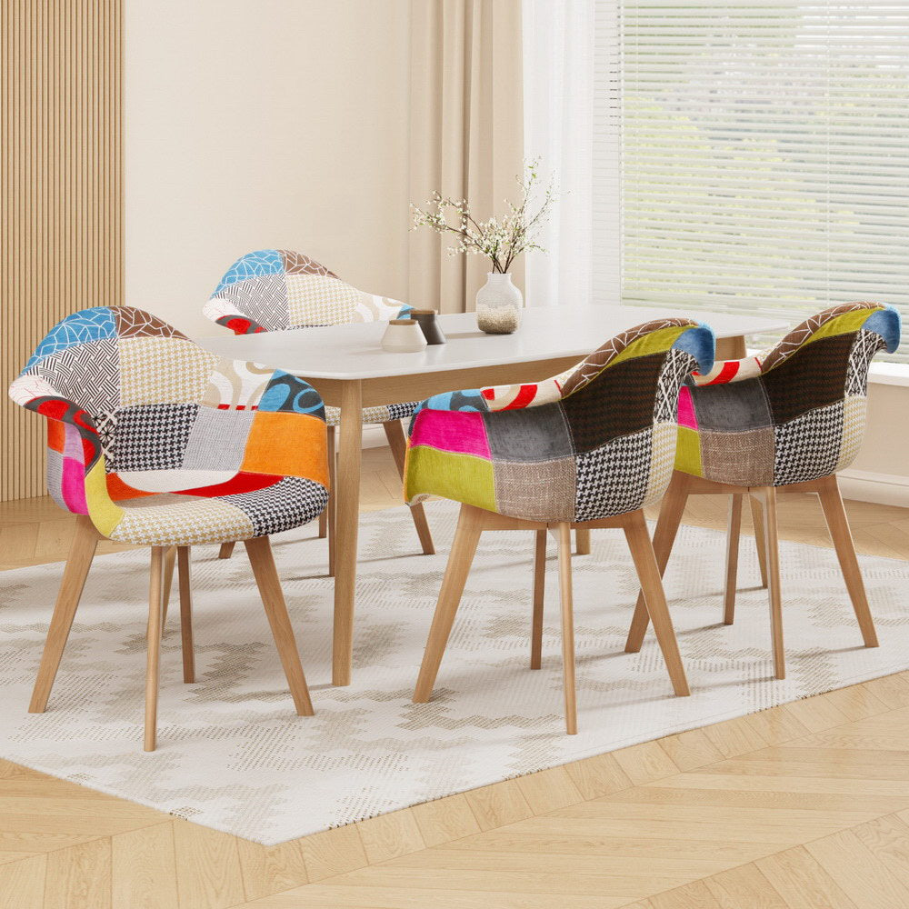 Artiss Retro Kitchen Dining Chairs Fabric (Set of 4) Multi-Colour