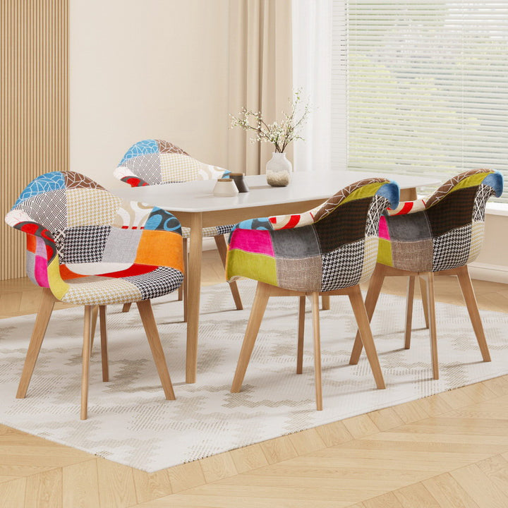 Artiss Retro Kitchen Dining Chairs Fabric (Set of 4) Multi-Colour