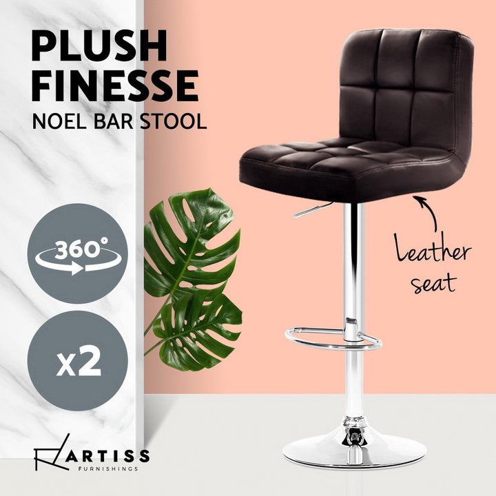 Noel Leather Bar Stool Swivel (Set of 2) Chocolate