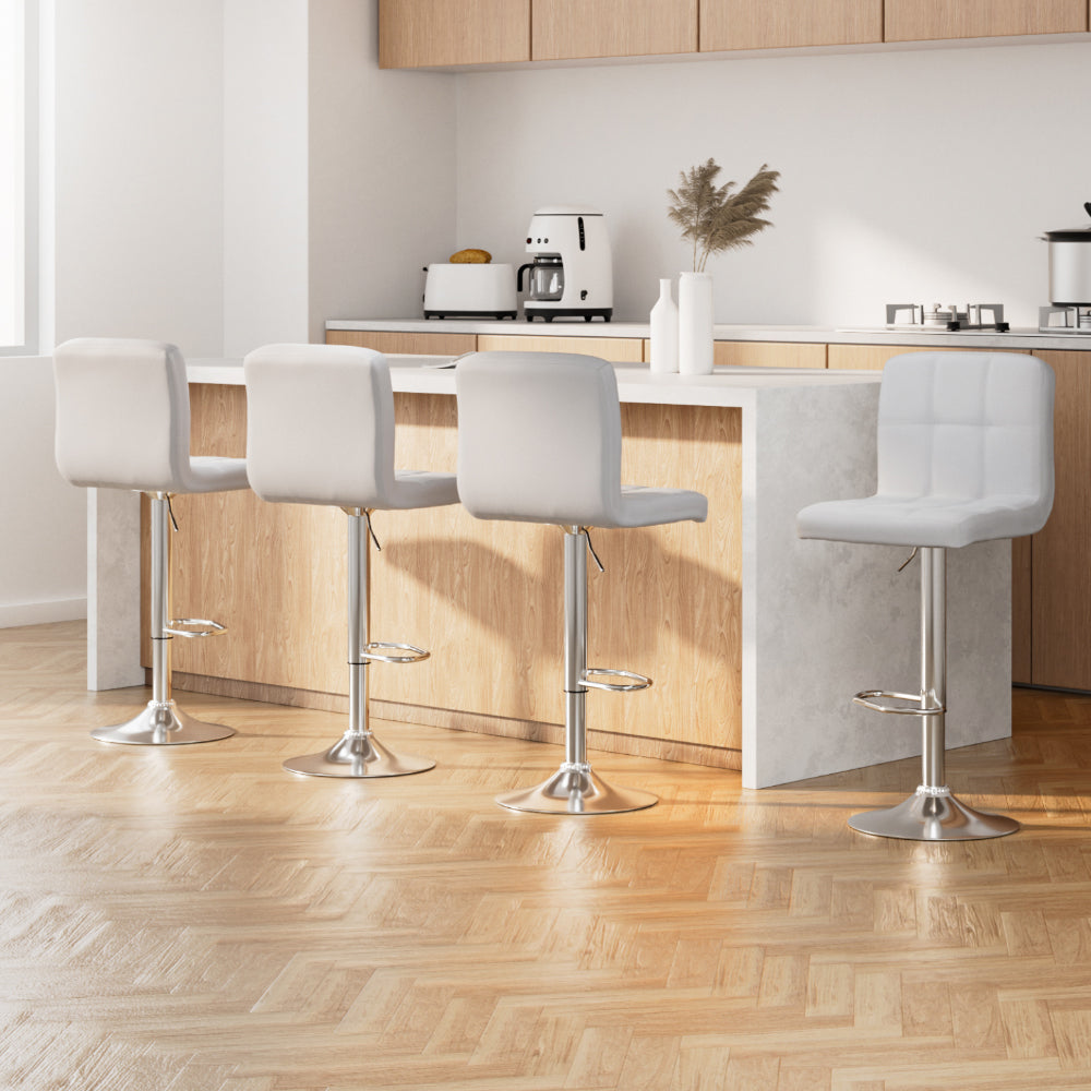 Noel Leather Bar Stool Swivel (Set of 4) White