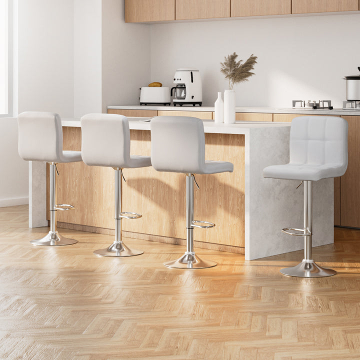 Noel Leather Bar Stool Swivel (Set of 4) White