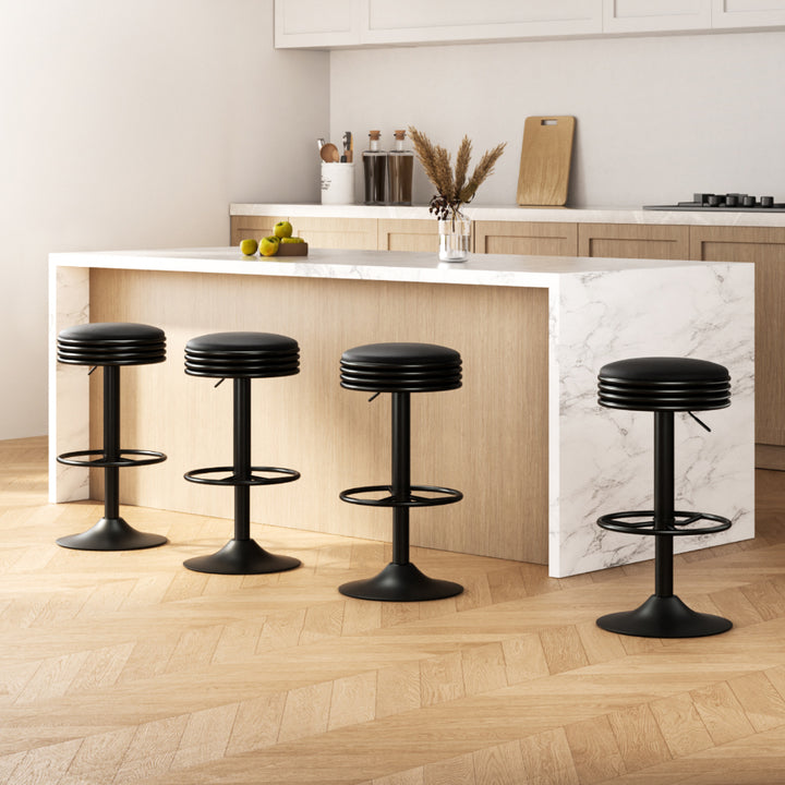 Anton Leather Bar Stool Swivel Backless (Set of 4) Black Frame
