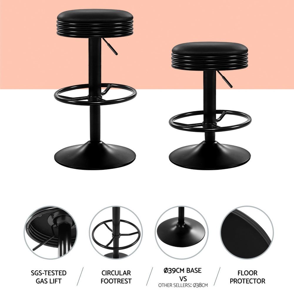 Anton Leather Bar Stool Swivel Backless (Set of 4) Black Frame