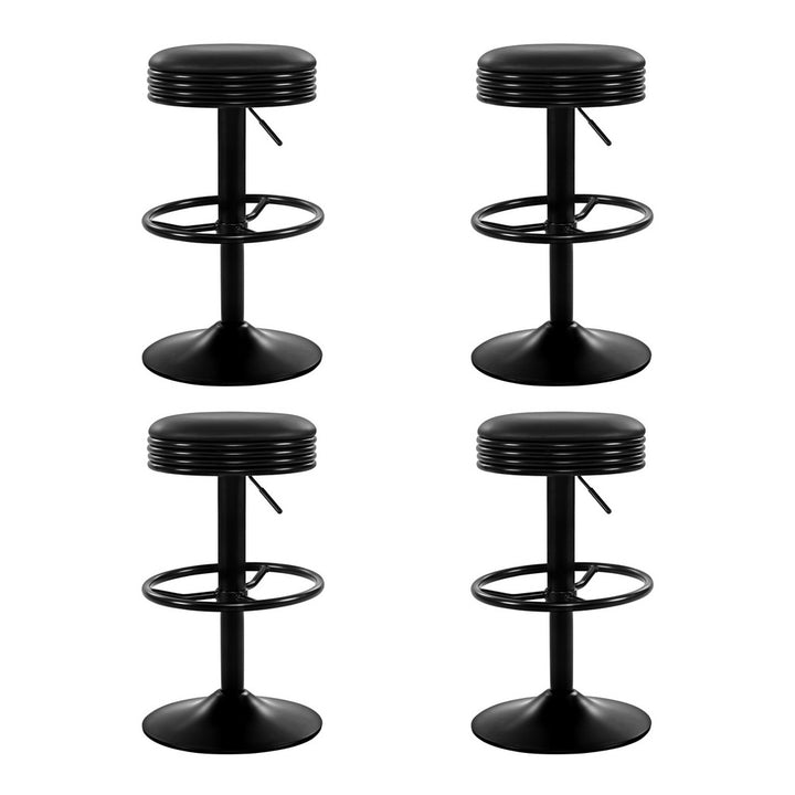 Anton Leather Bar Stool Swivel Backless (Set of 4) Black Frame