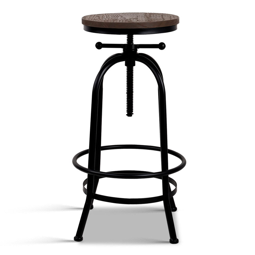 Chico Industrial Bar Stool Wooden Swivel Backless Black