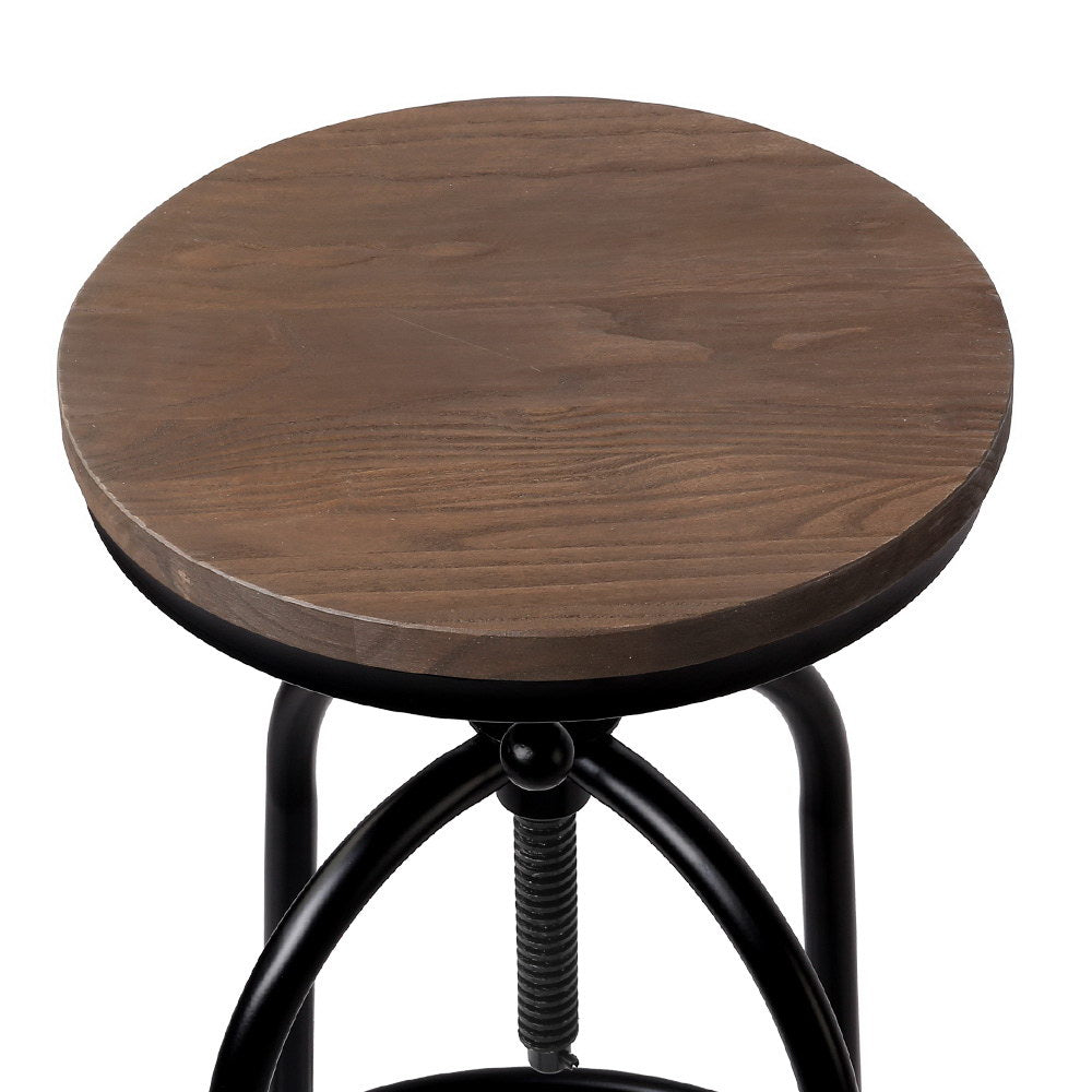 Chico Industrial Bar Stool Wooden Swivel Backless Black