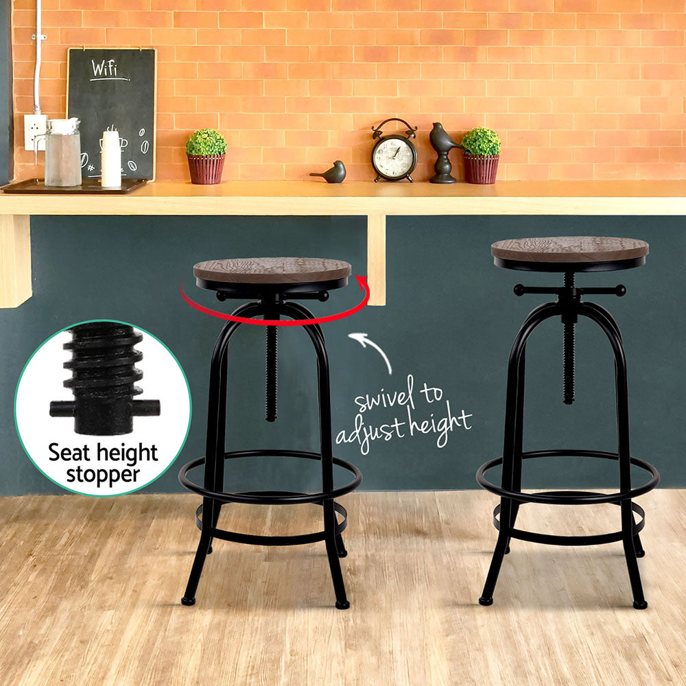 Chico Industrial Bar Stool Wooden Swivel Backless Black