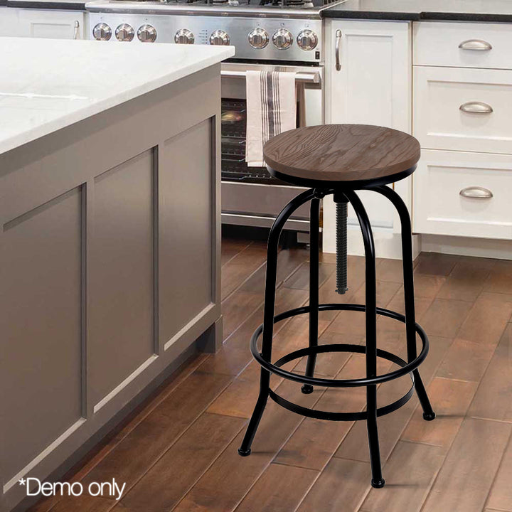 Chico Industrial Bar Stool Wooden Swivel Backless Black
