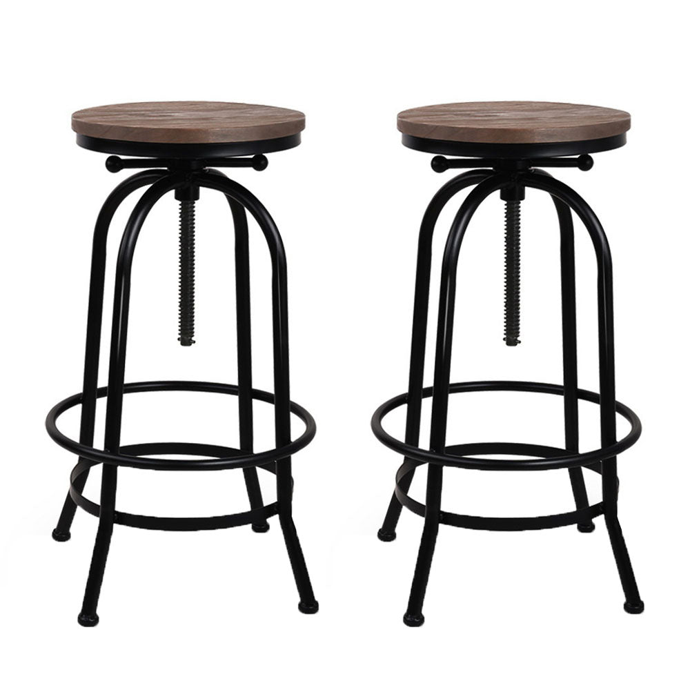 Chico Industrial Bar Stool Wooden Swivel Backless (Set of 2) Black