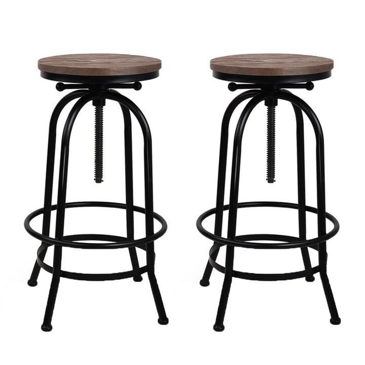 Chico Industrial Bar Stool Wooden Swivel Backless (Set of 2) Black
