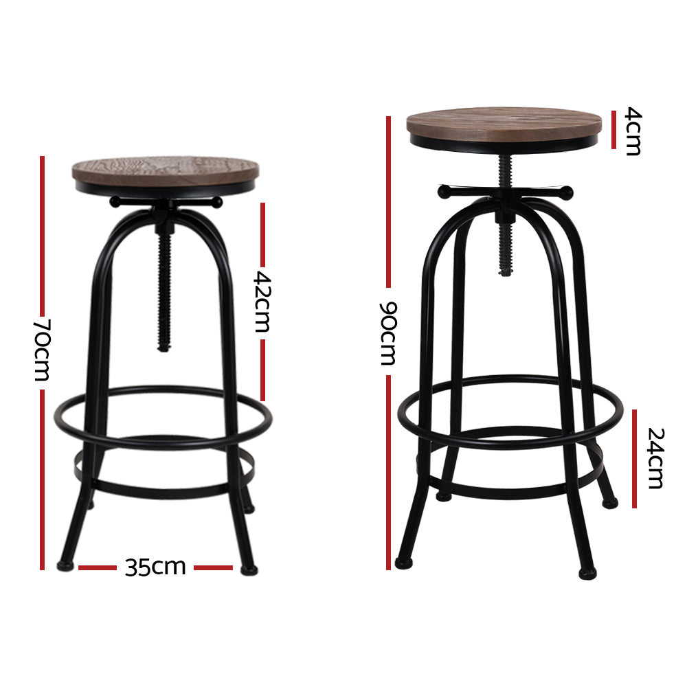 Chico Industrial Bar Stool Wooden Swivel Backless (Set of 2) Black