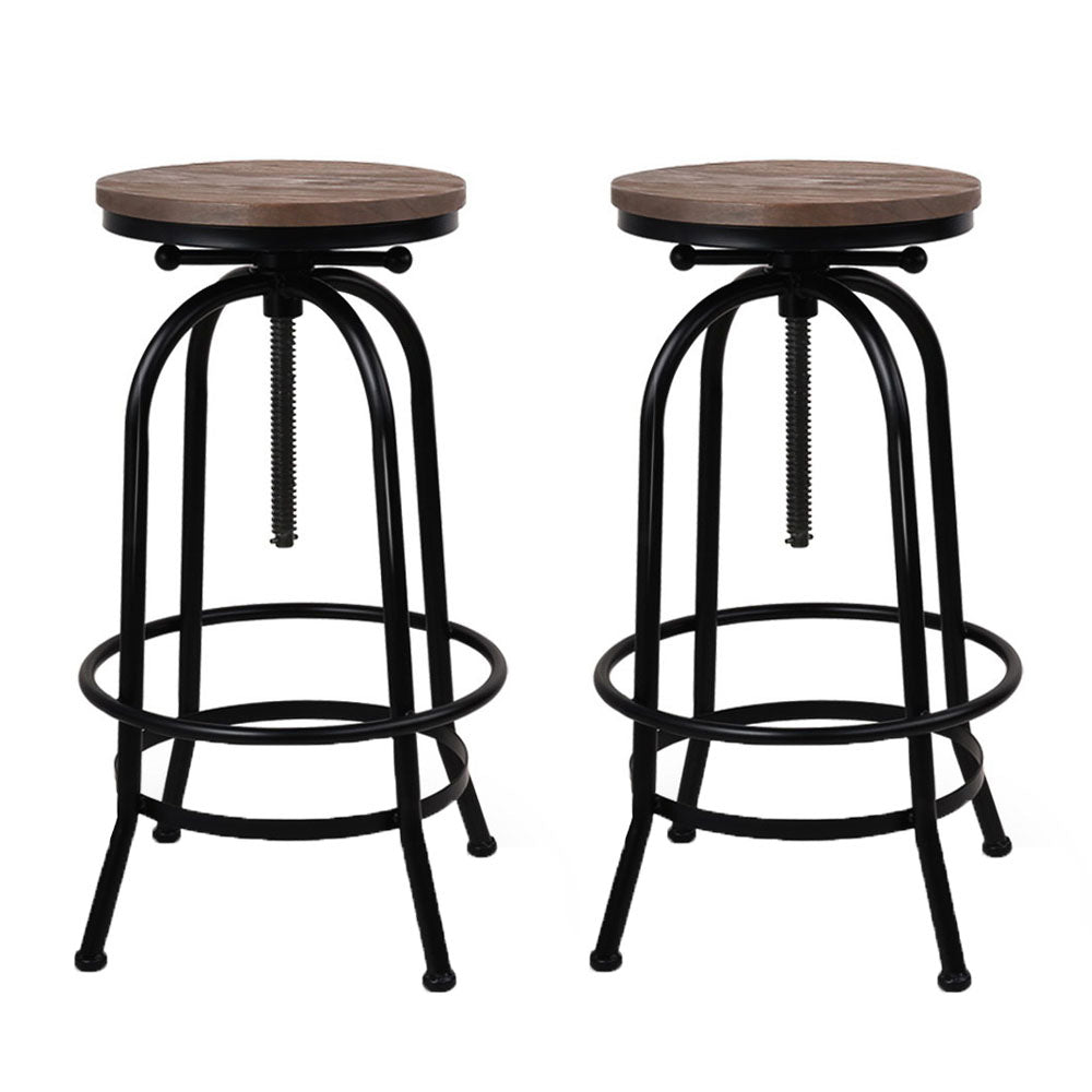 Chico Industrial Bar Stool Wooden Swivel Backless (Set of 2) Black