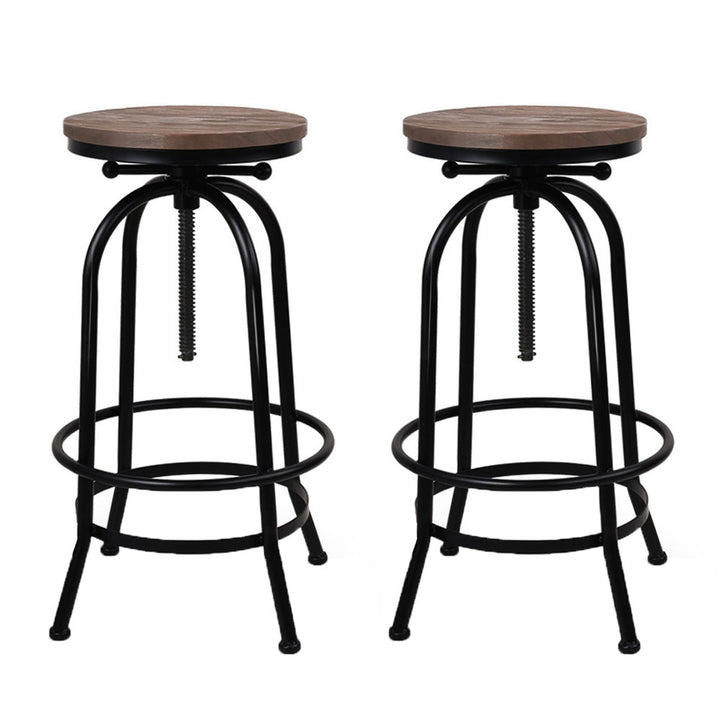 Chico Industrial Bar Stool Wooden Swivel Backless (Set of 2) Black
