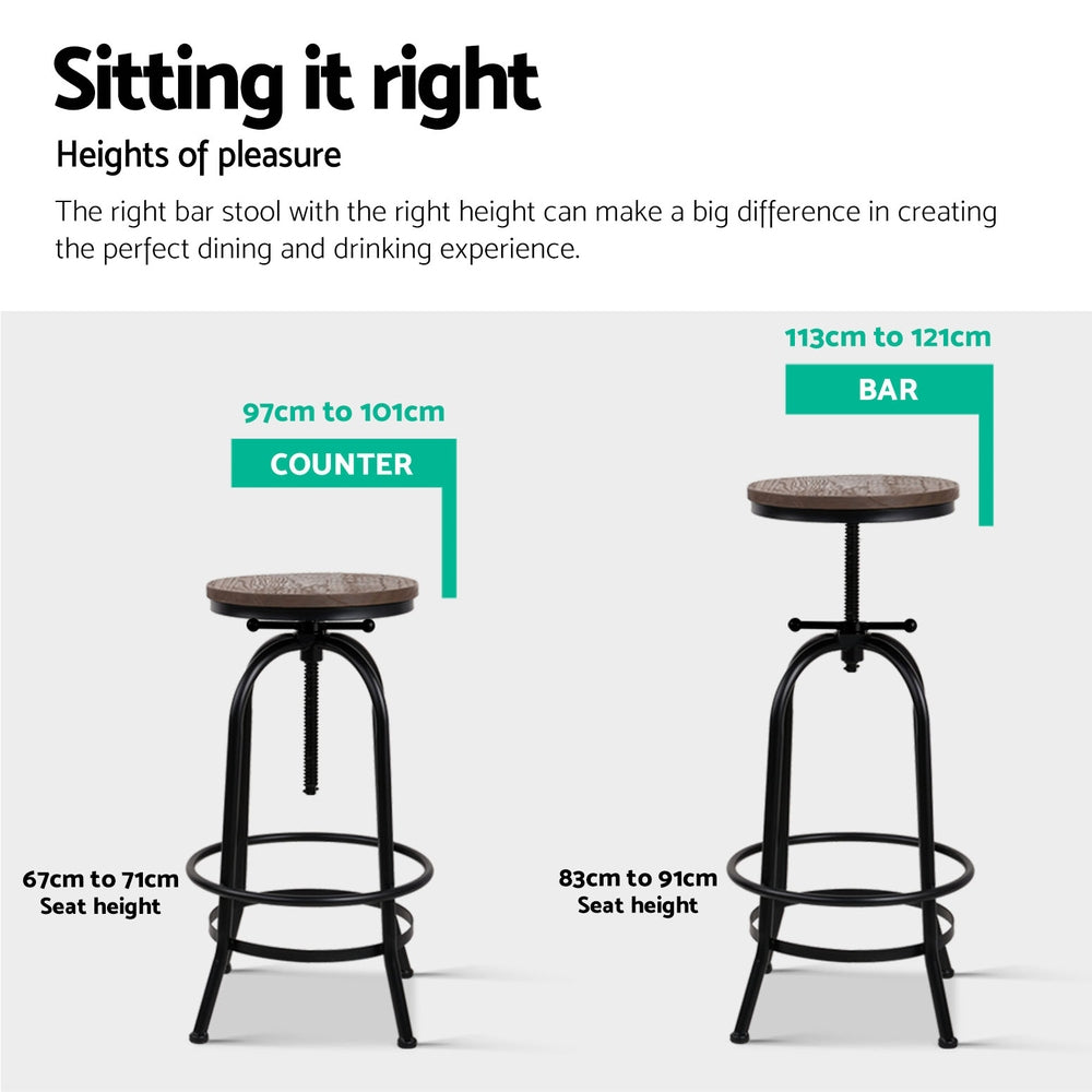 Chico Industrial Bar Stool Wooden Swivel Backless (Set of 2) Black