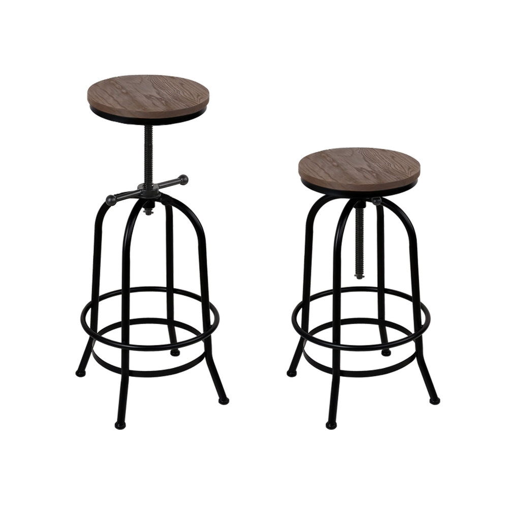 Chico Industrial Bar Stool Wooden Swivel Backless (Set of 4) Black