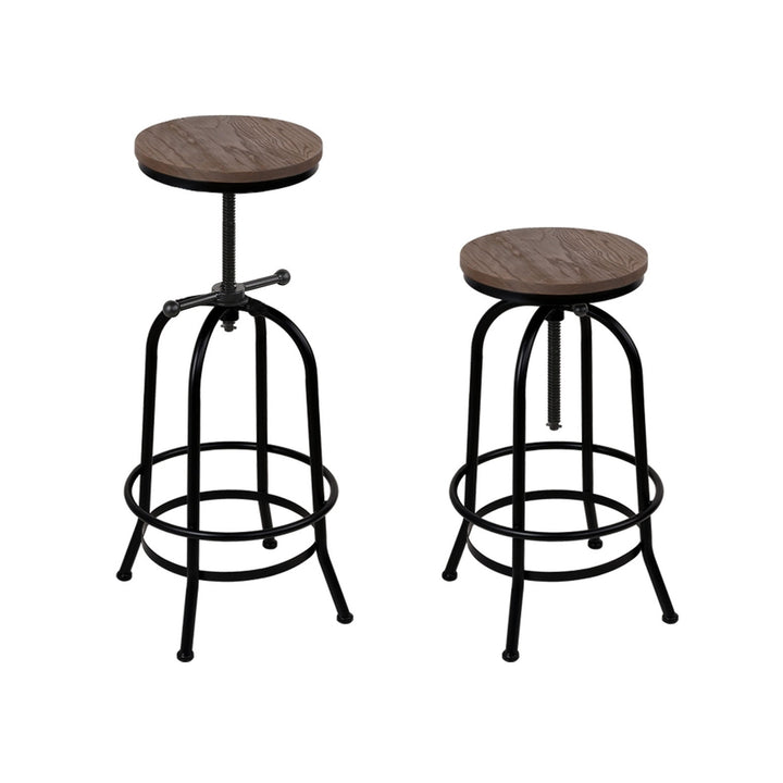 Chico Industrial Bar Stool Wooden Swivel Backless (Set of 4) Black