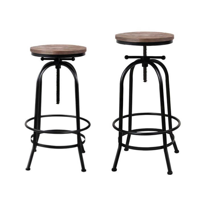 Chico Industrial Bar Stool Wooden Swivel Backless (Set of 4) Black