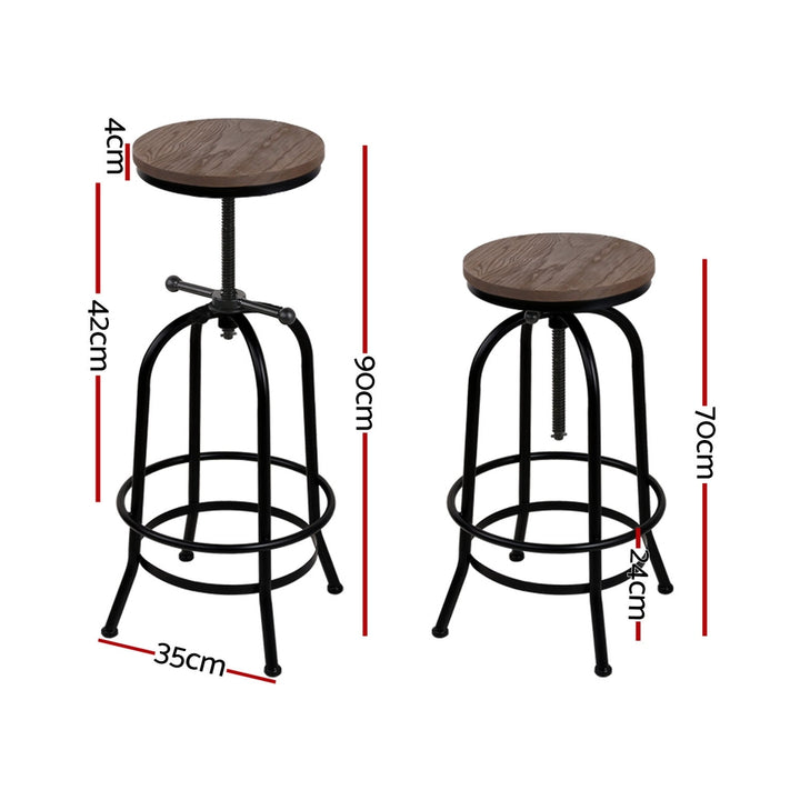 Chico Industrial Bar Stool Wooden Swivel Backless (Set of 4) Black