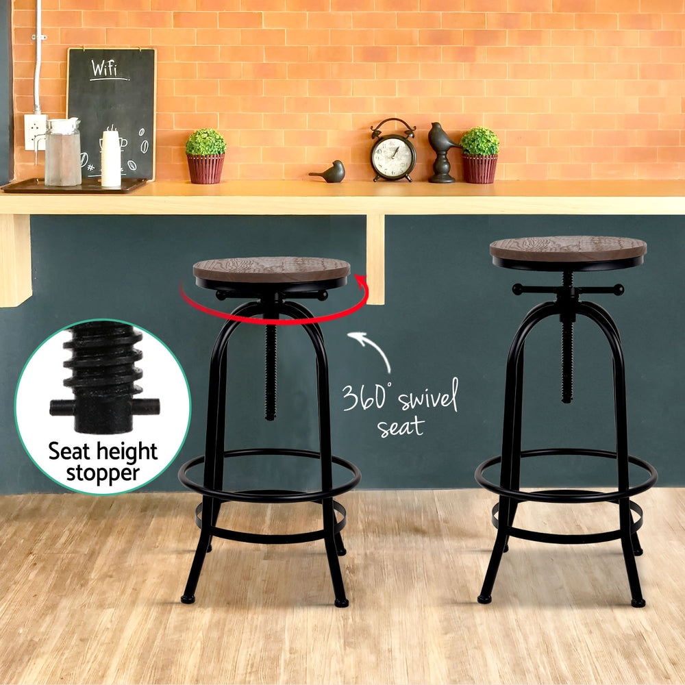 Chico Industrial Bar Stool Wooden Swivel Backless (Set of 4) Black